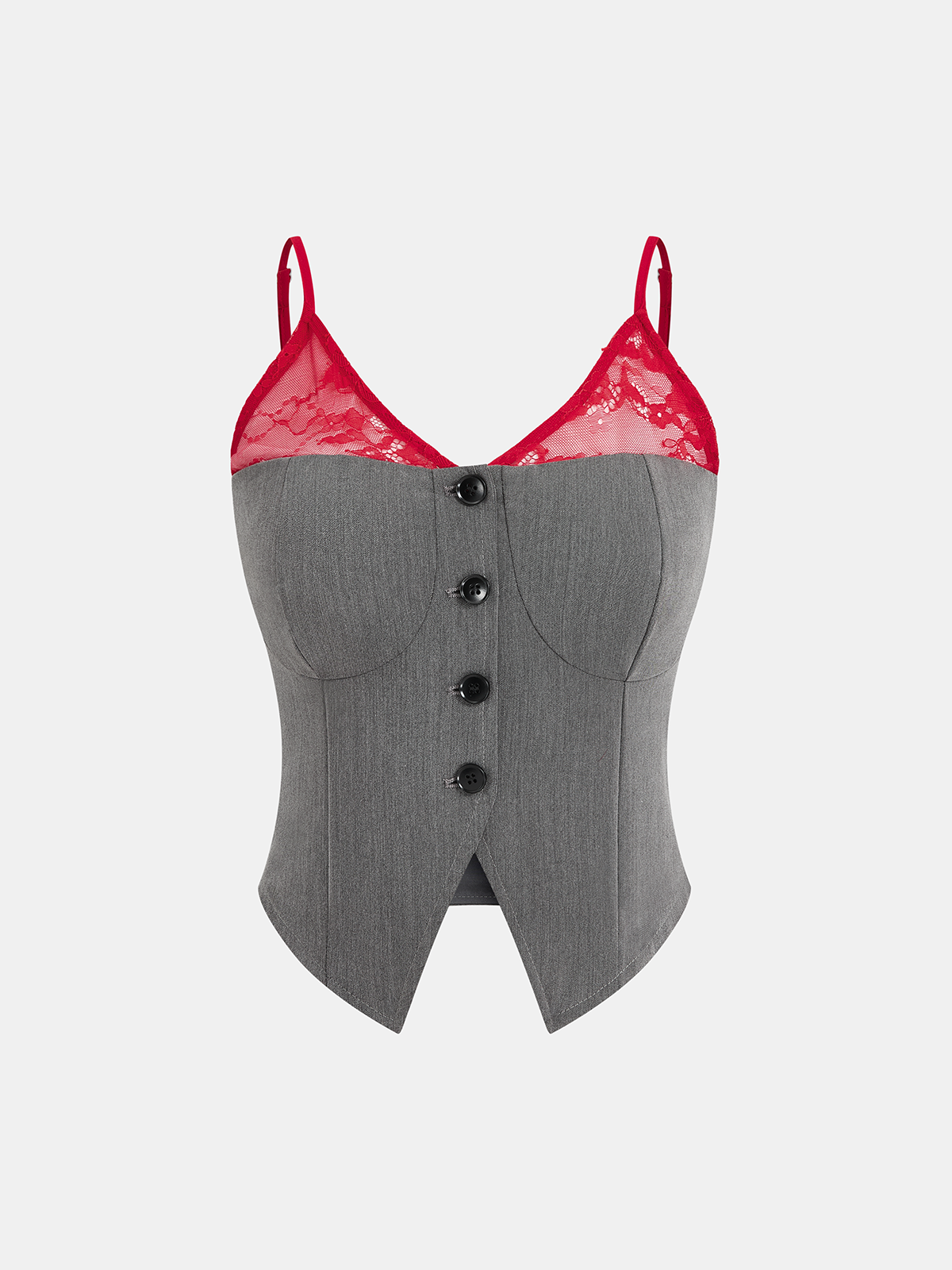 Kontrast-Spitzen-Cami-Weste & Hosen-Set mit Schal