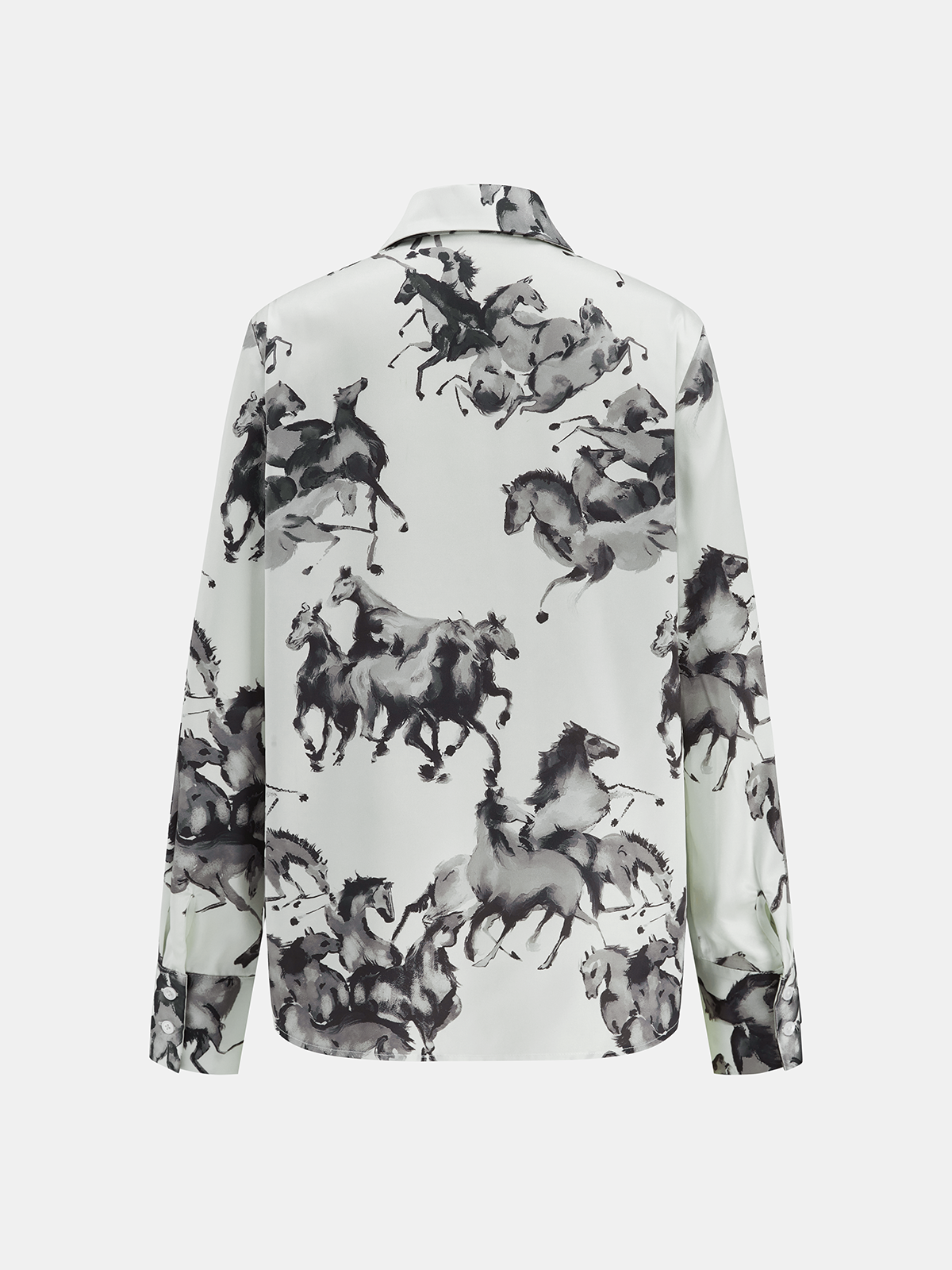 Horse Print Satin Knot-Front Long Sleeve Shirt