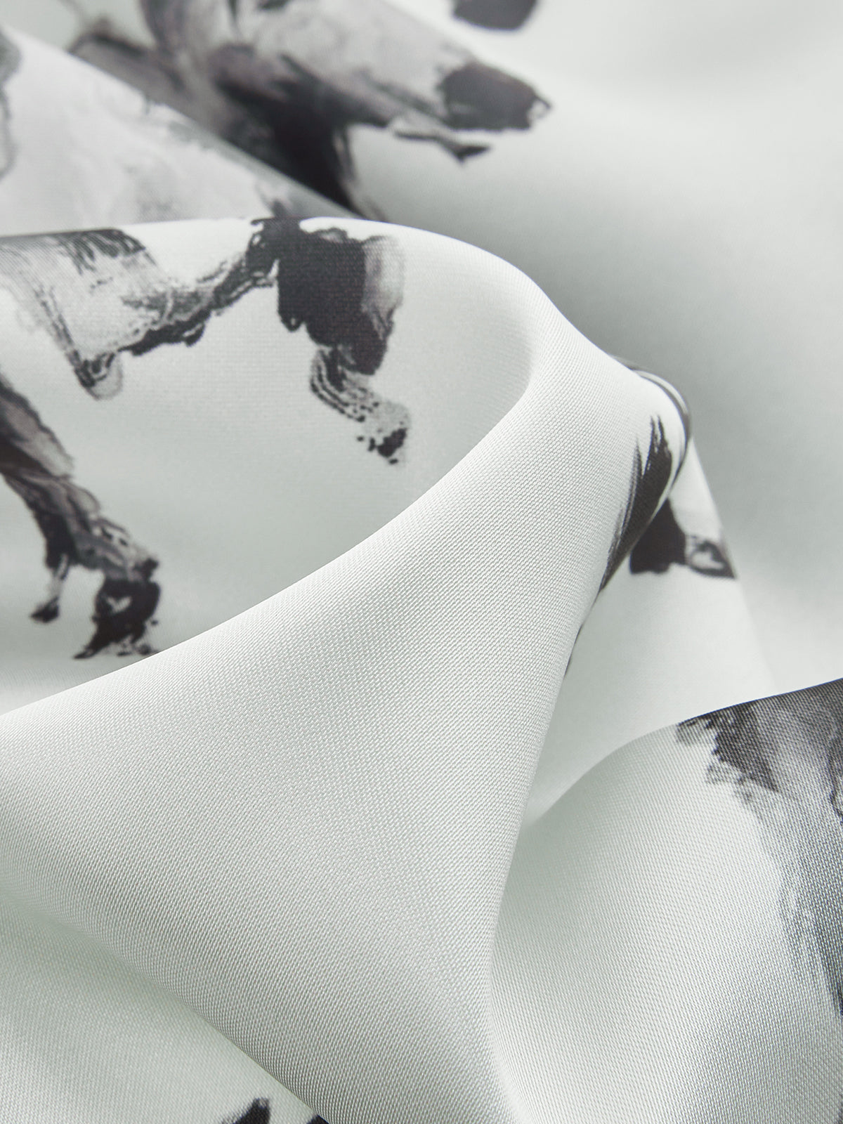 Horse Print Satin Knot-Front Long Sleeve Shirt