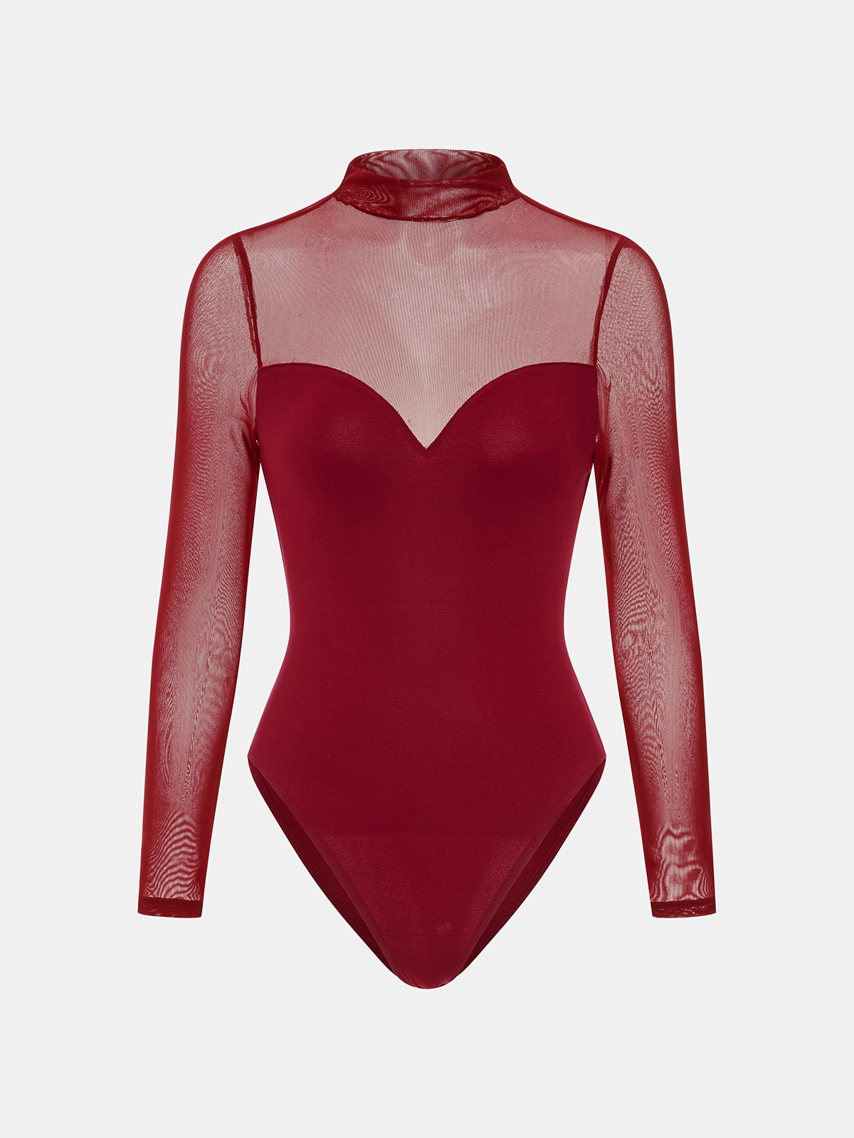 Mock Neck Mesh Panel Sweetheart Bodysuit