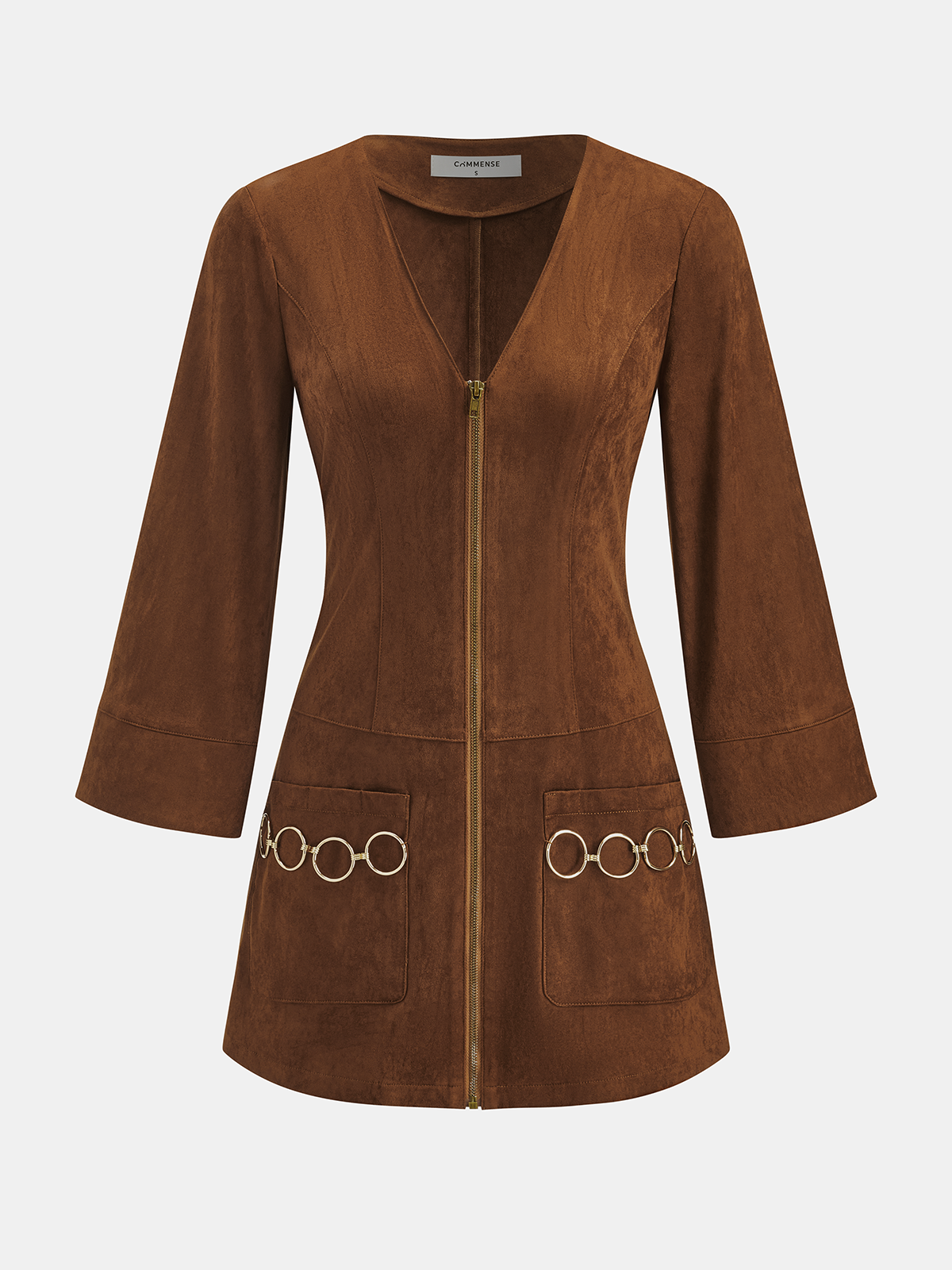 Ring Detail Suede Effect Zip-Front Mini Dress
