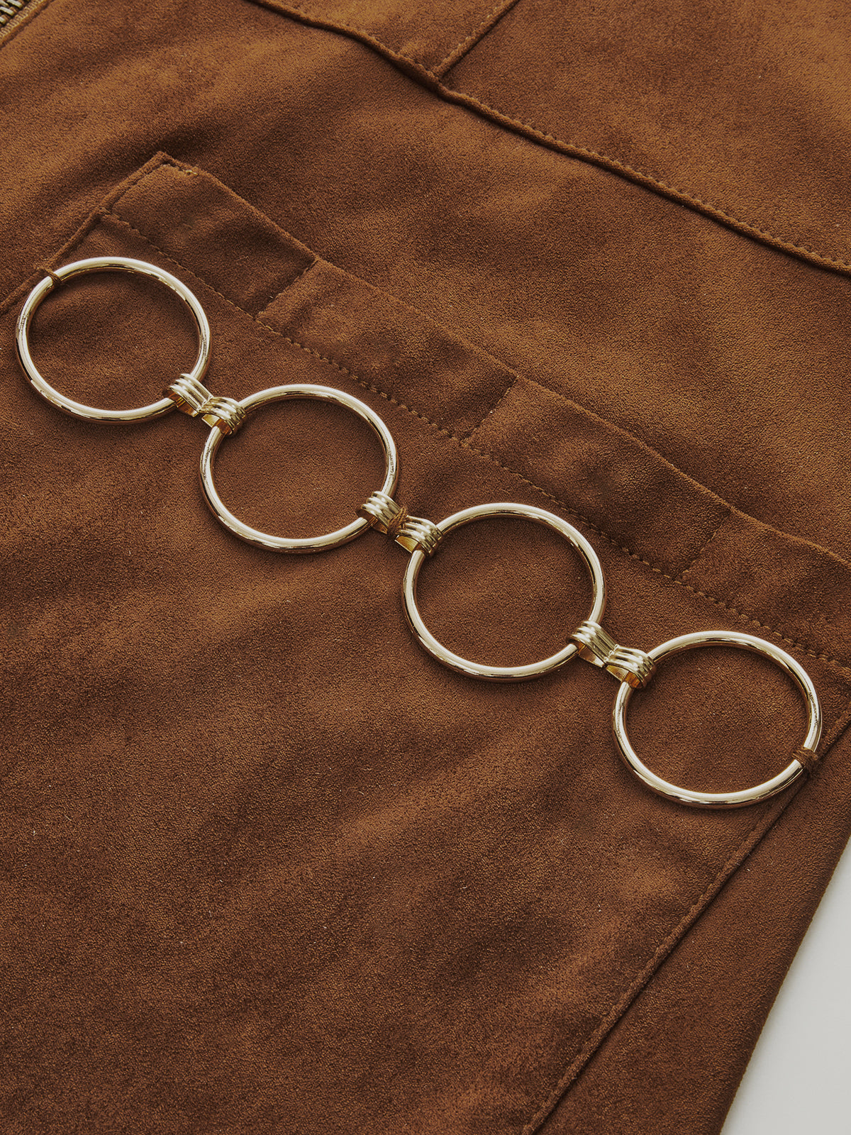 Ring Detail Suede Effect Zip-Front Mini Dress
