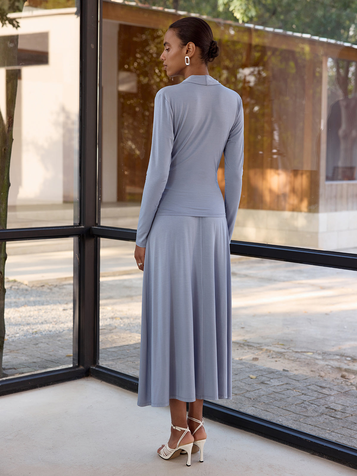Draped Wrap Top & Midi Skirt Set