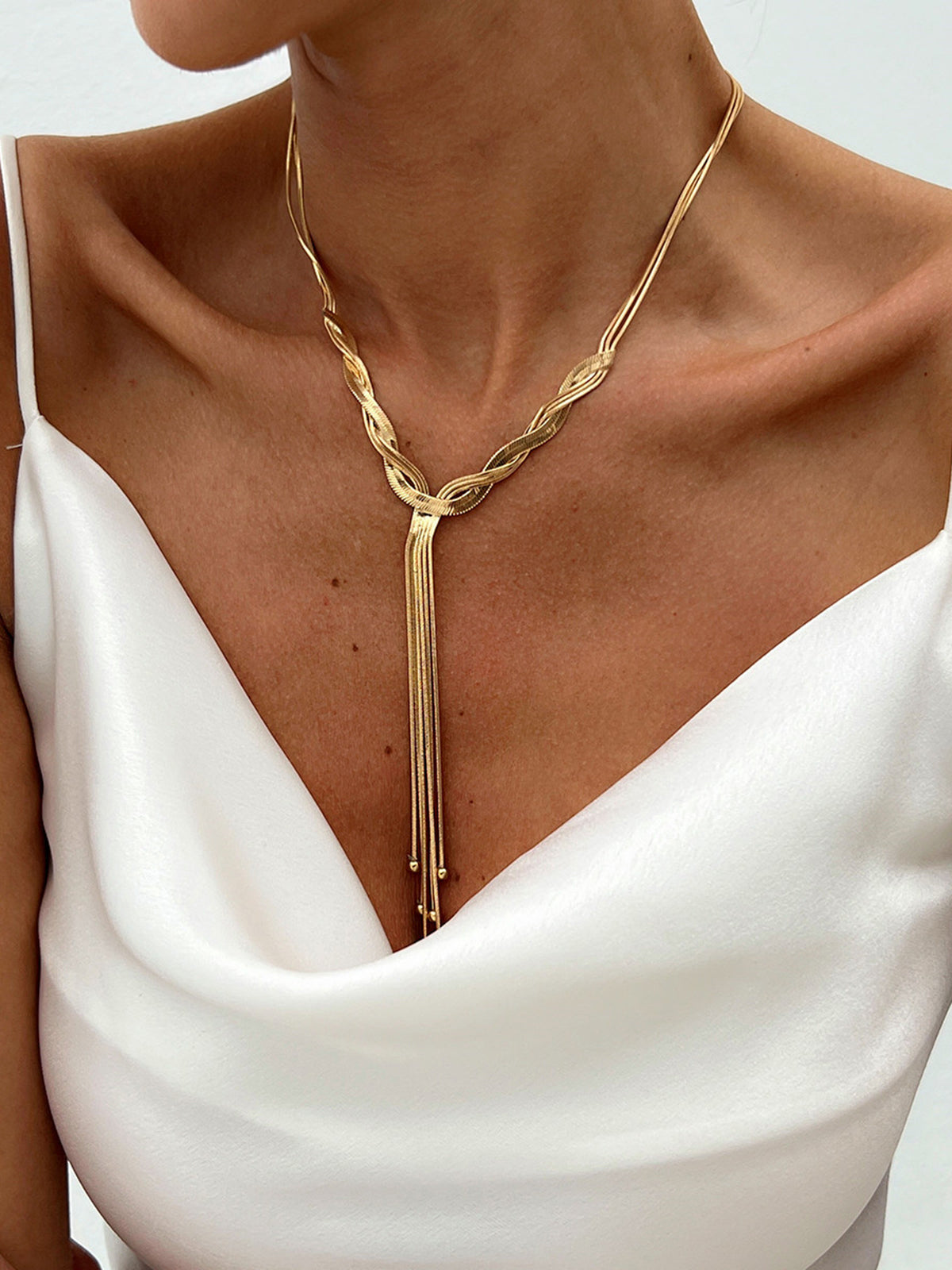 Golden Twisted Tassel Y-Shaped Necklace