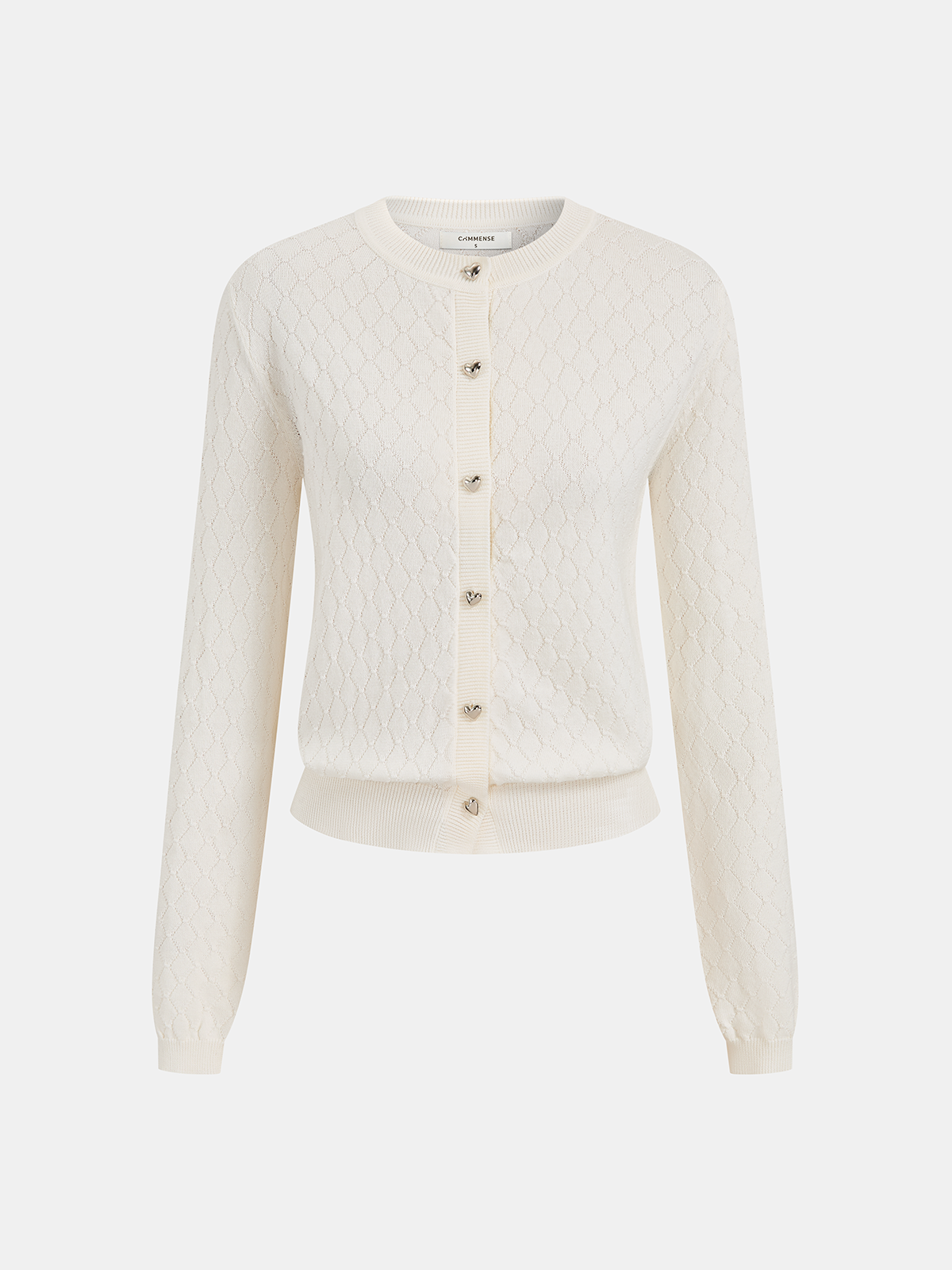 Heart Button Crochet Openwork Knit Cardigan