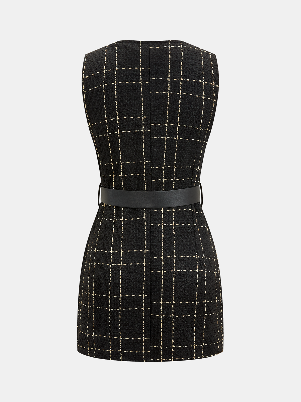 Gürtel Plaid Tweed Ärmelloses Minikleid