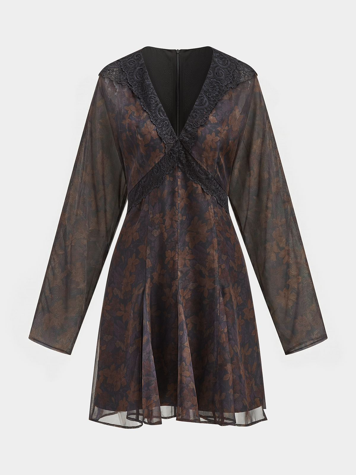 Lace Trim Vintage Floral Chiffon Dress