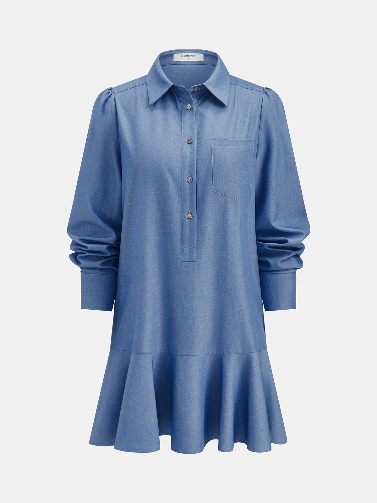 Denim Ruffle Hem Shirt Dress