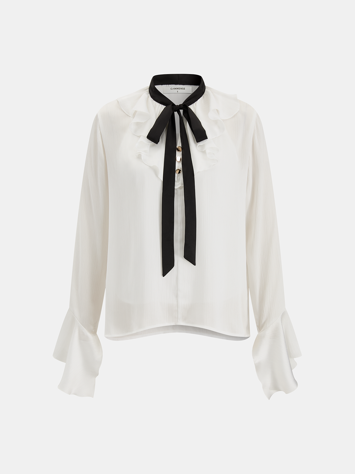 Tie-Neck Ruffle Flare Sleeve Blouse