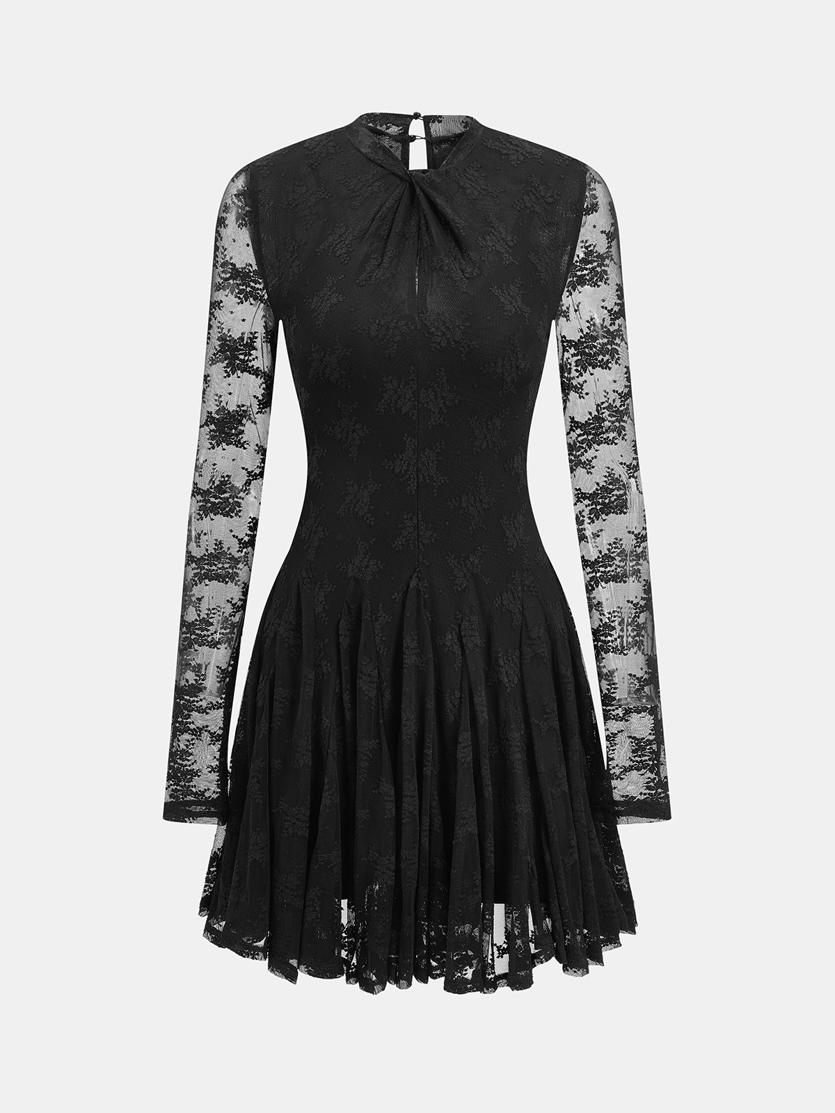 Lace Sheer-Sleeve & Cami Liner Two-Piece Mini Dress