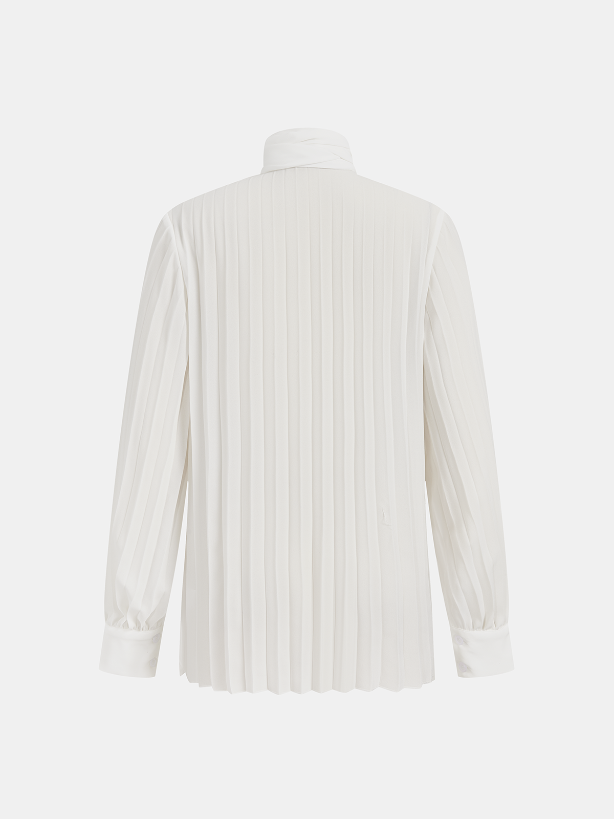 Semi-Sheer Tie-Neck Pleated Blouse