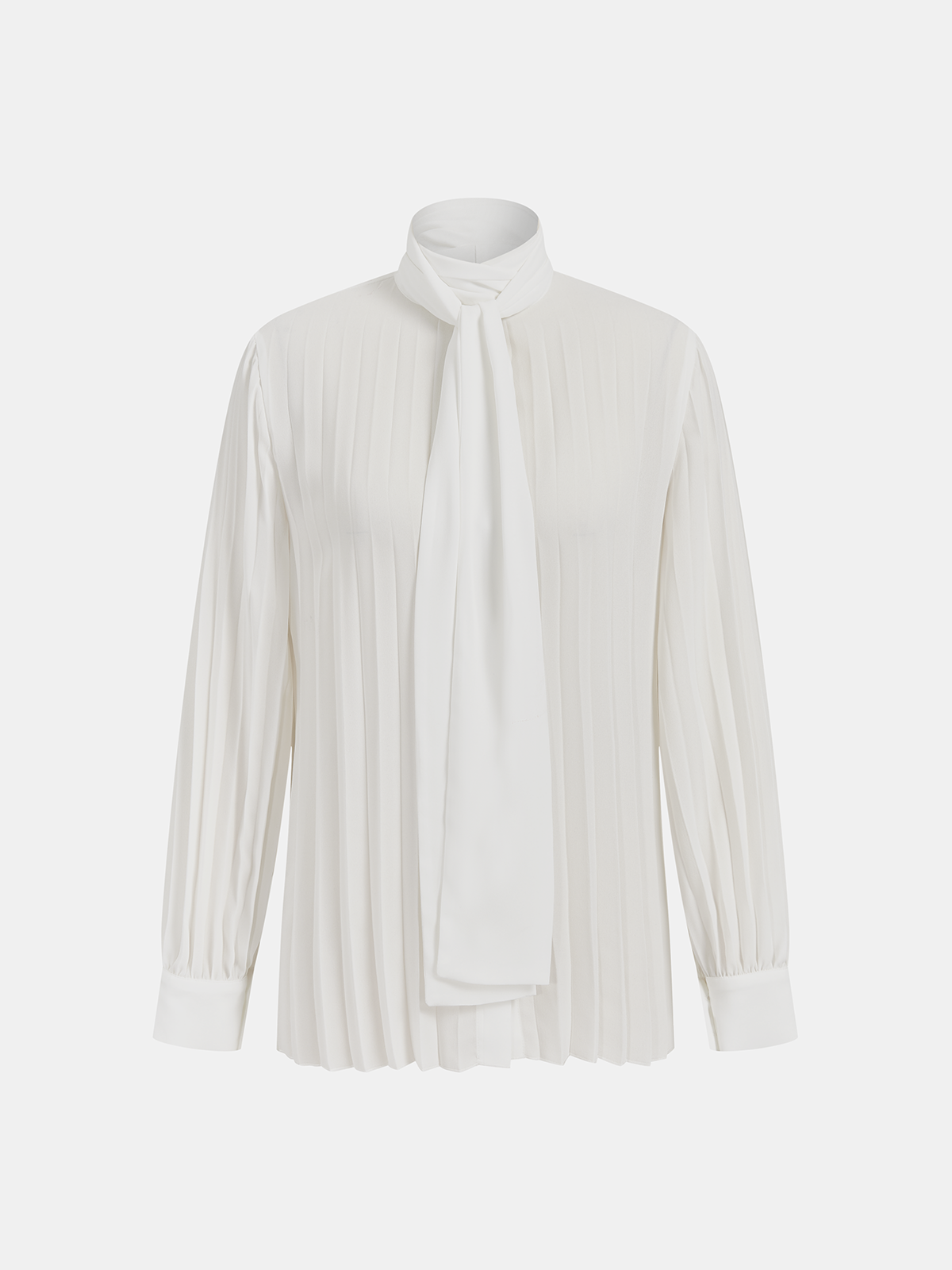 Semi-Sheer Tie-Neck Pleated Blouse