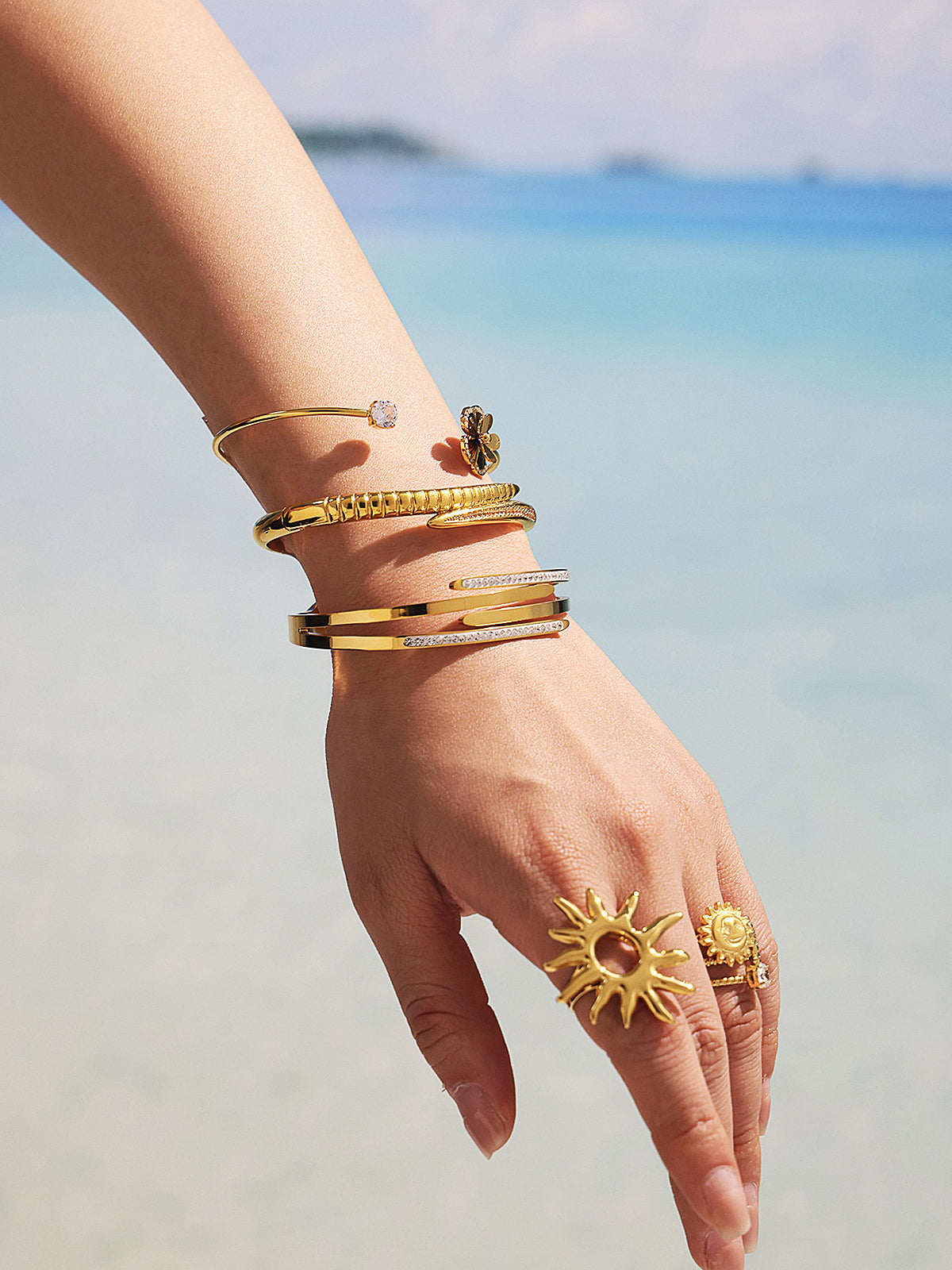 Zircon Accent Multi-Layer Cuff Bracelet
