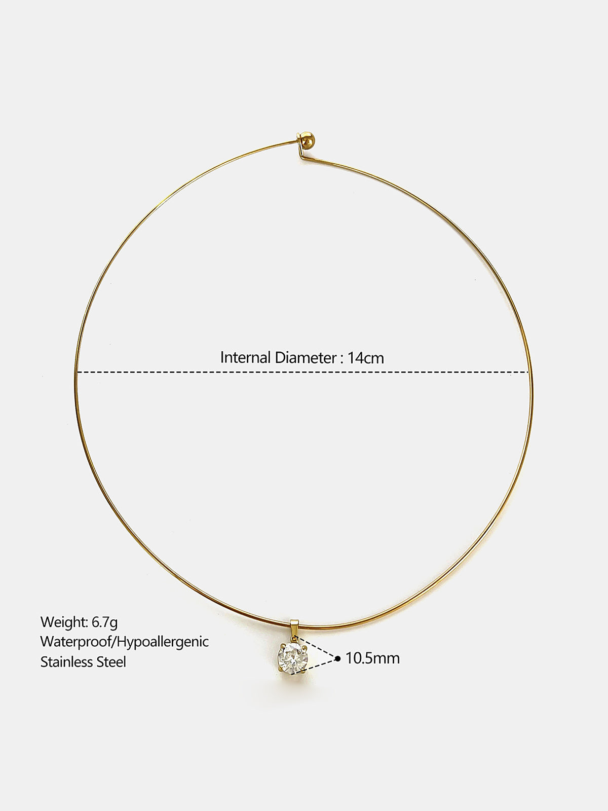 Collier ras de cou pendant en oxyde de zirconium