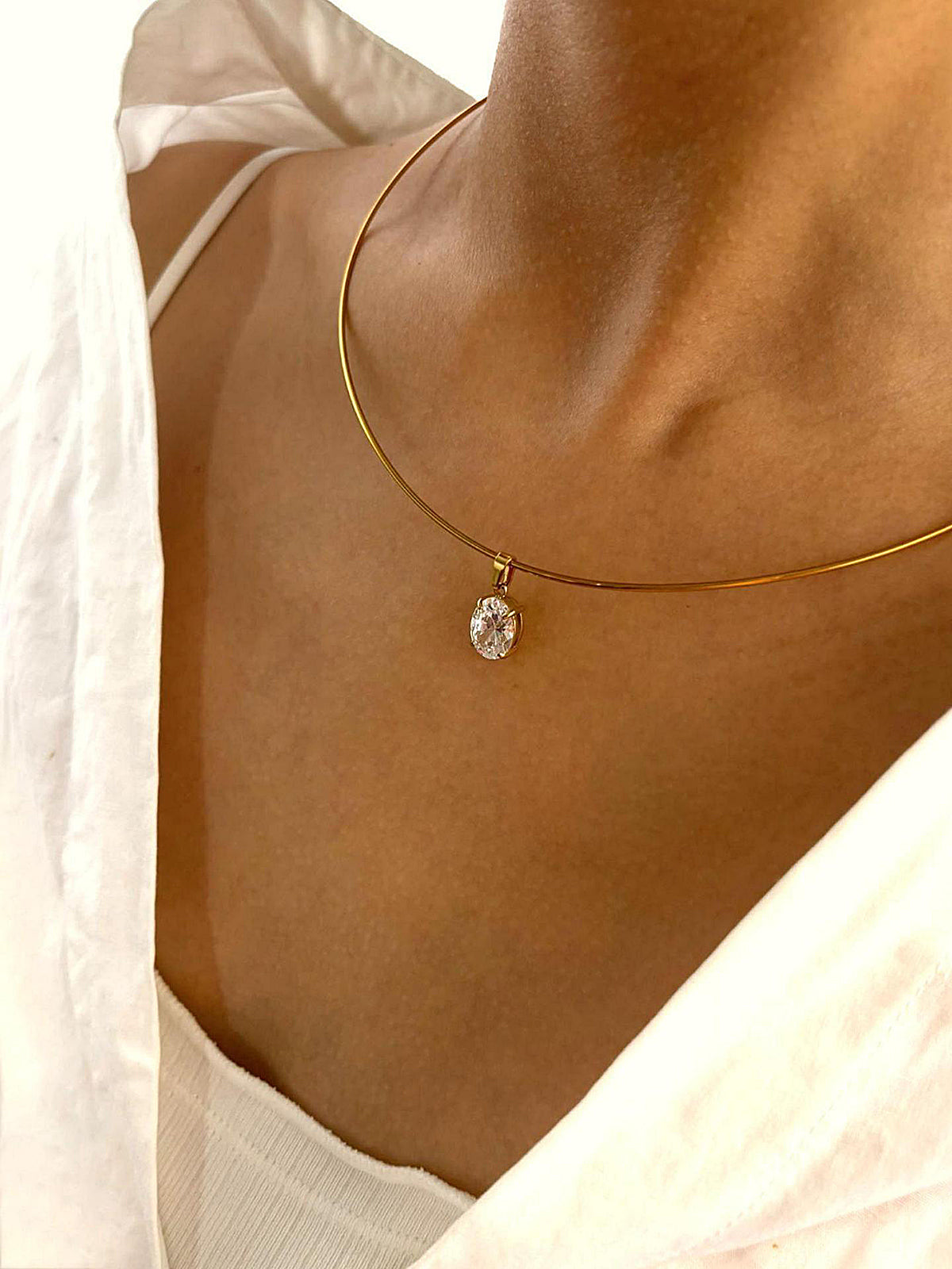 Cubic Zirconia Drop Choker Necklace