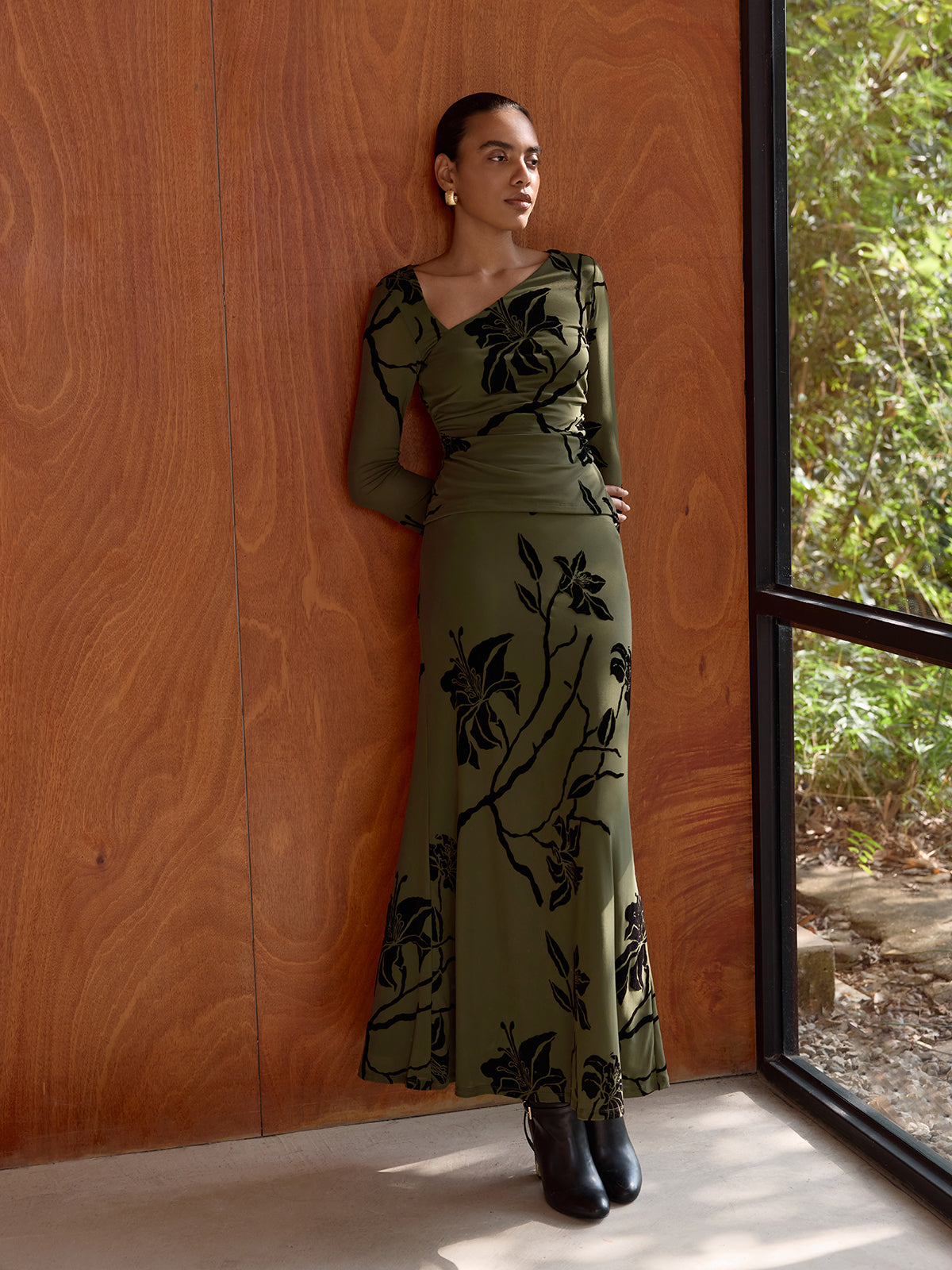 Floral Print Asymmetric Neck Top & Skirt Set