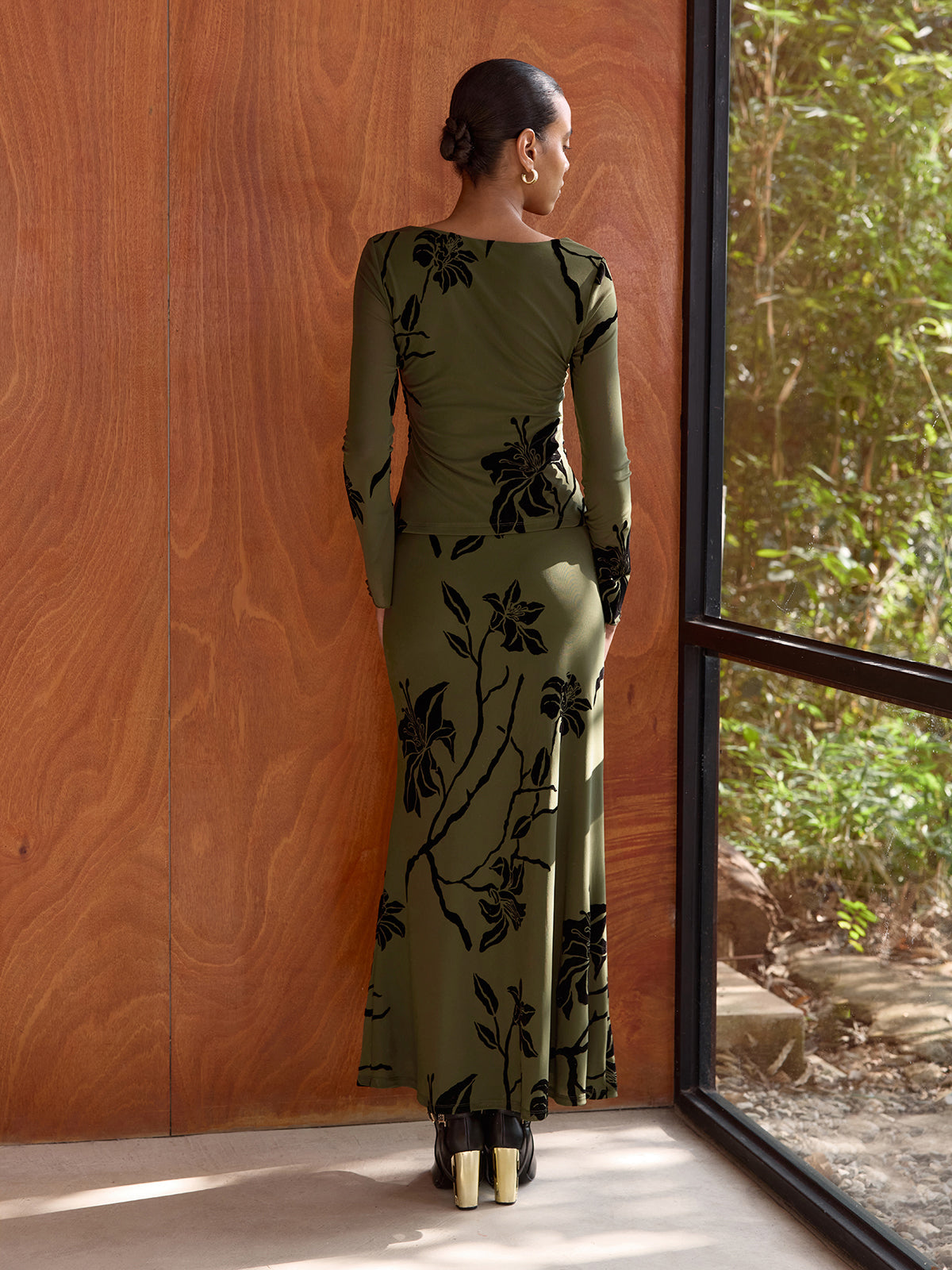 Floral Print Asymmetric Neck Top & Skirt Set