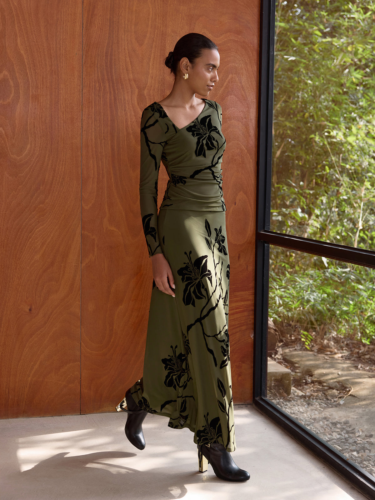 Floral Print Asymmetric Neck Top & Skirt Set