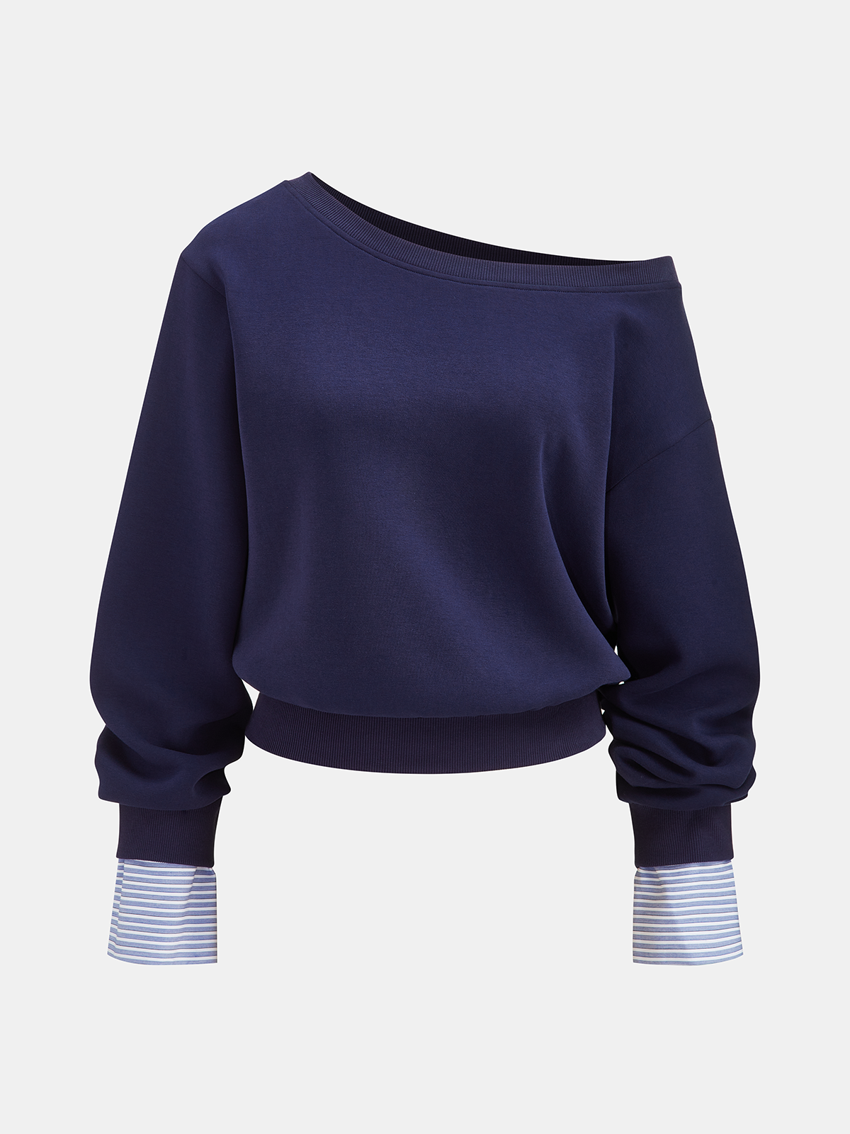 Striped Cuff Off-Shoulder Sweatshirt