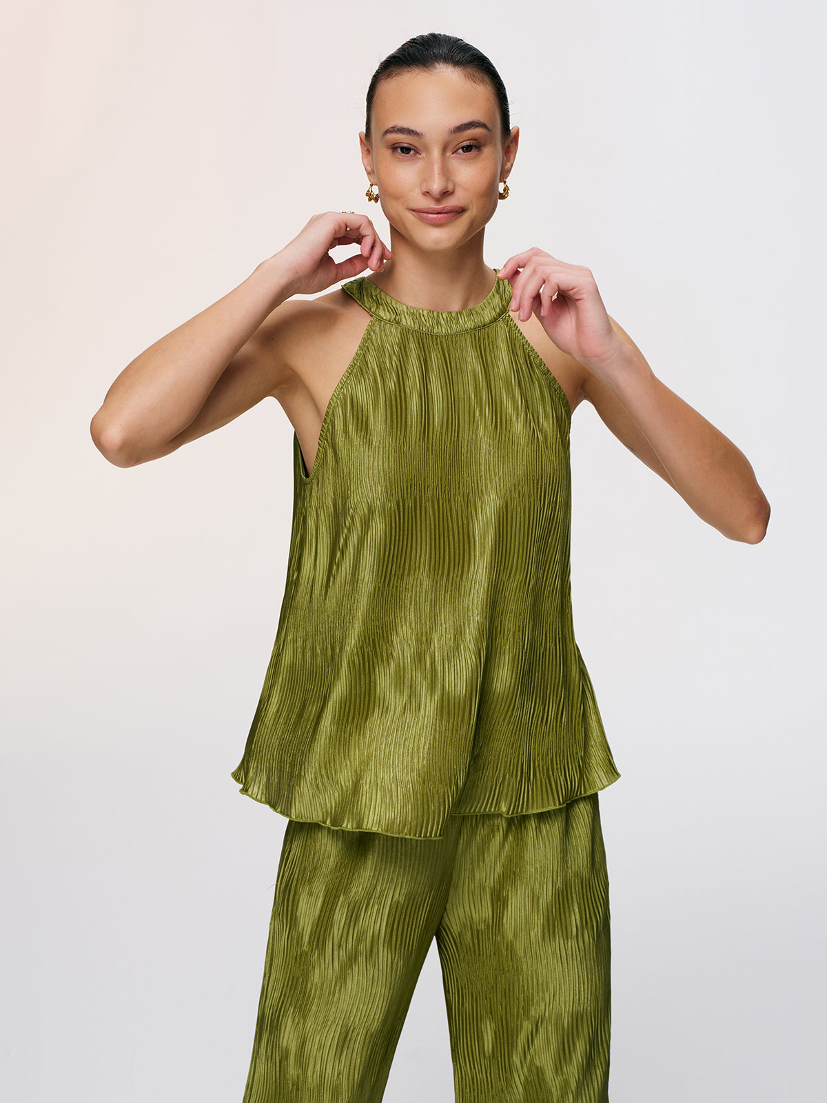 Vertical Pleated Halter Top & Pants Set