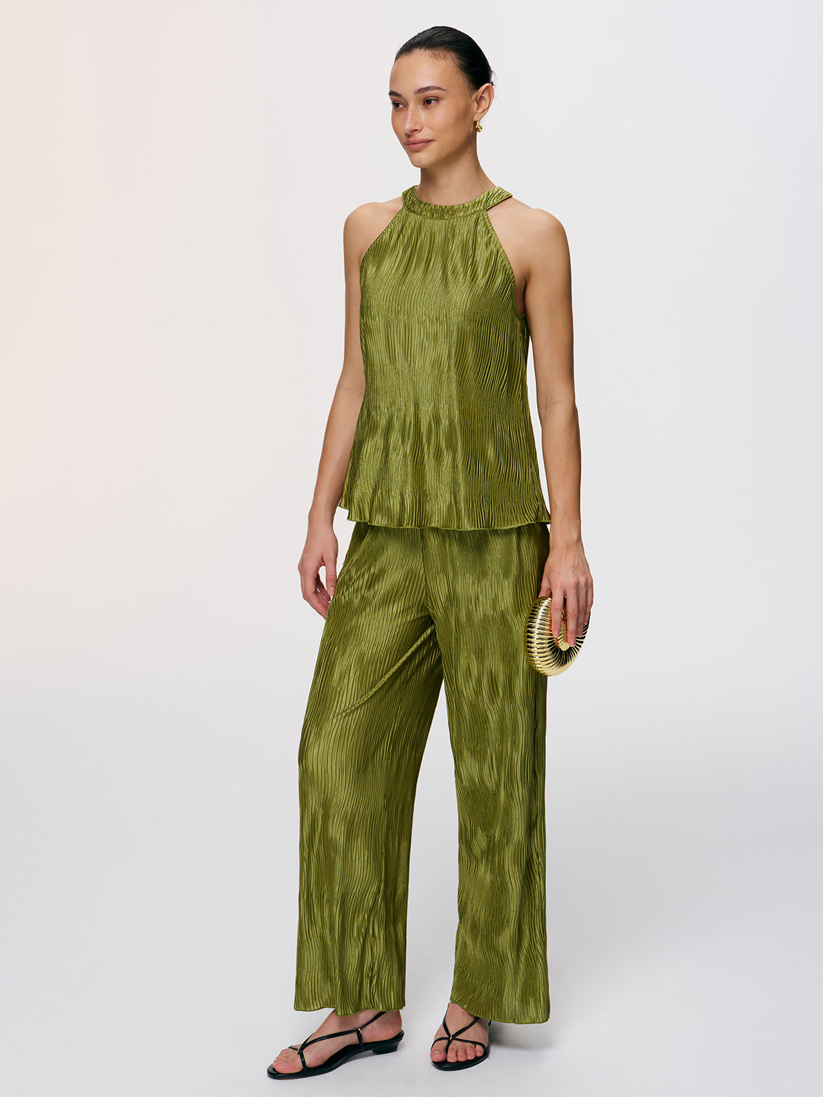 Vertical Pleated Halter Top & Pants Set