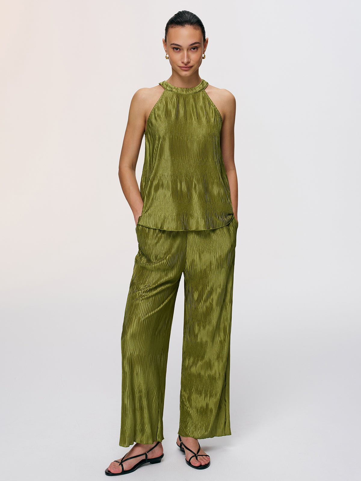 Vertical Pleated Halter Top & Pants Set