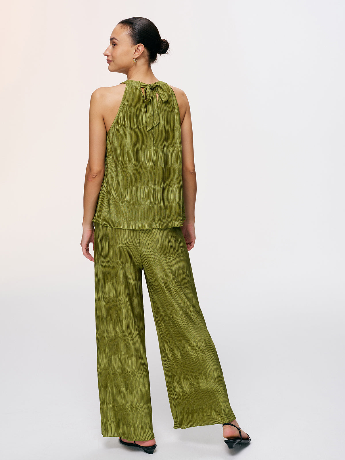Vertical Pleated Halter Top & Pants Set