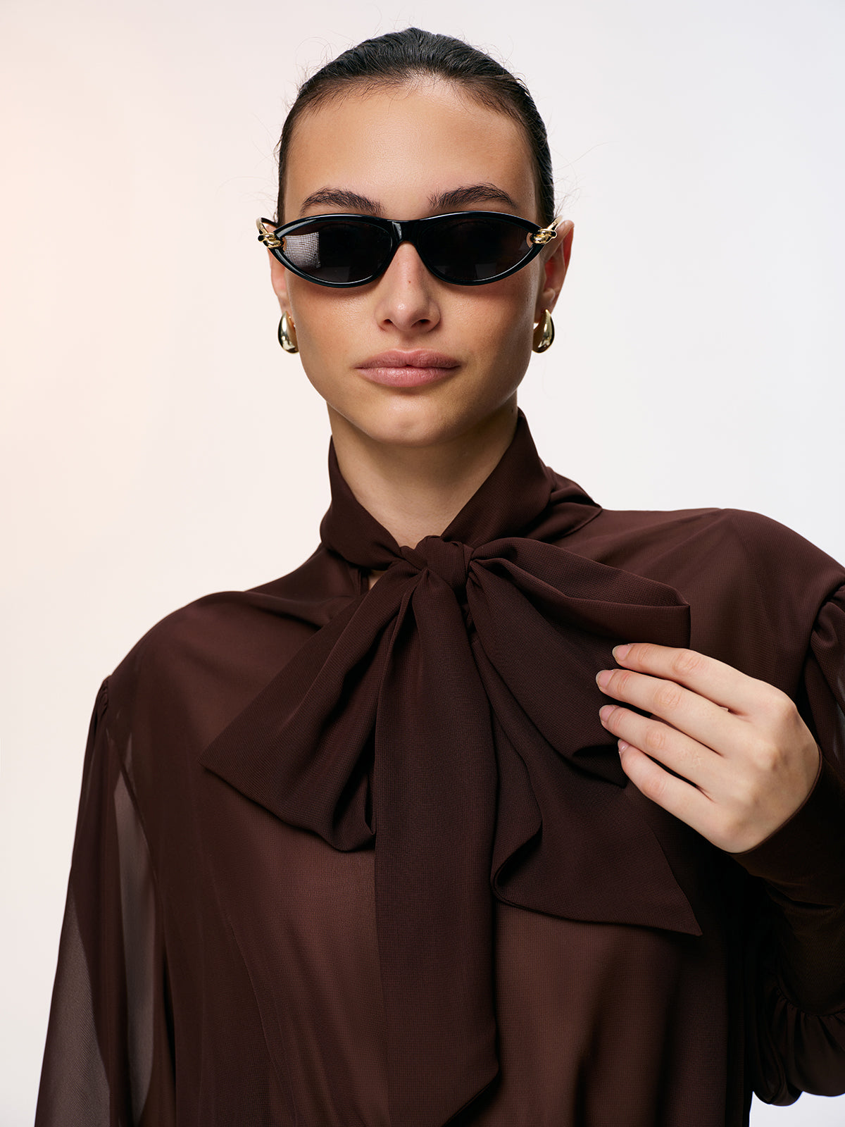 Bow Neck Backless Sheer Chiffon Mini Dress