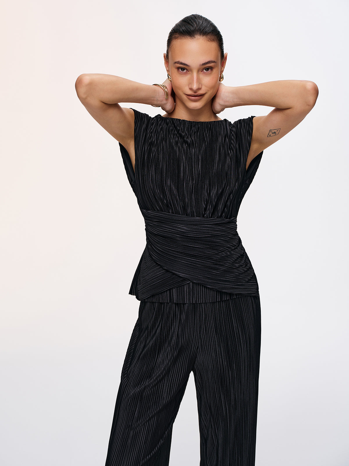 Texture Tie-Back Top & Wide-Leg Pants Set
