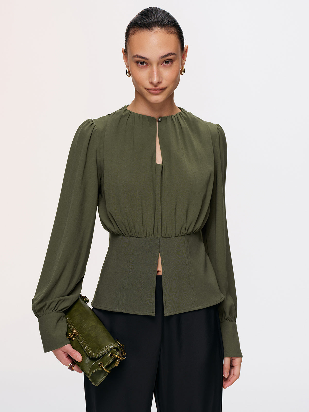Keyhole Cut-Out Peplum Blouse