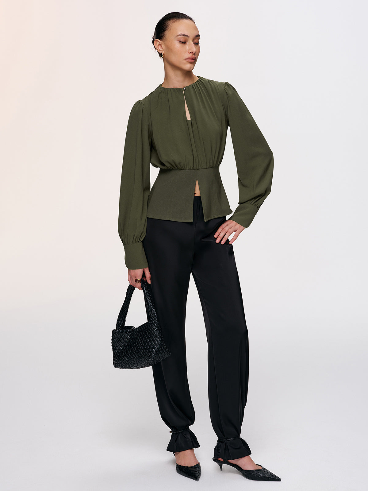 Keyhole Cut-Out Peplum Blouse