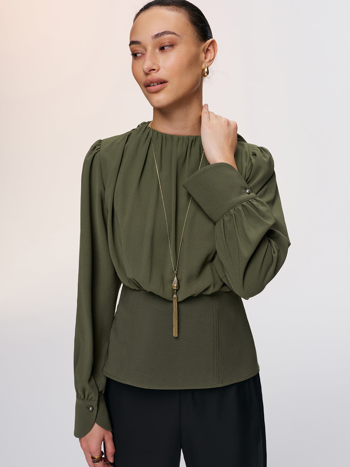 Keyhole Cut-Out Peplum Blouse