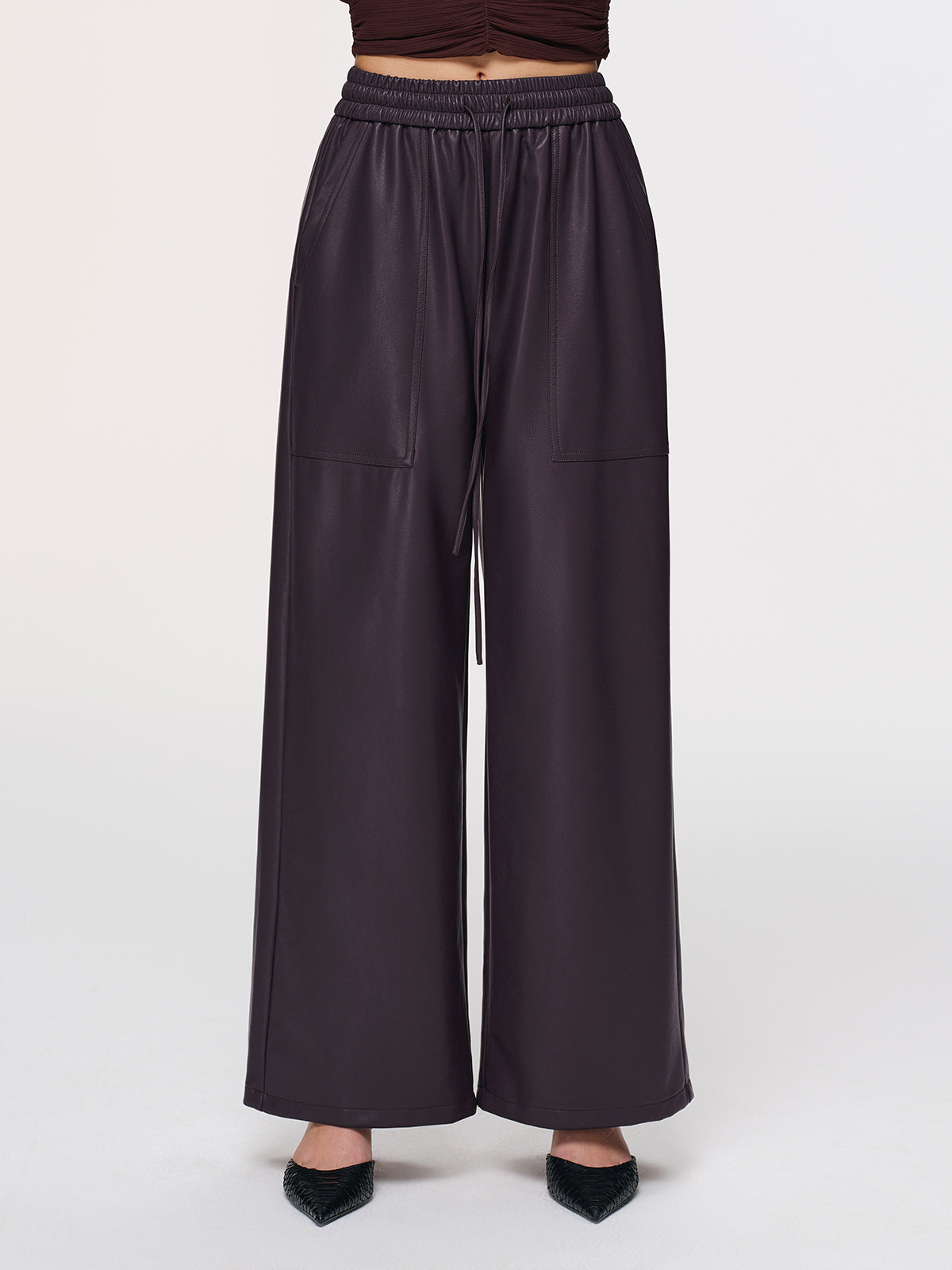 Elastic Waistband Faux Leather Pants