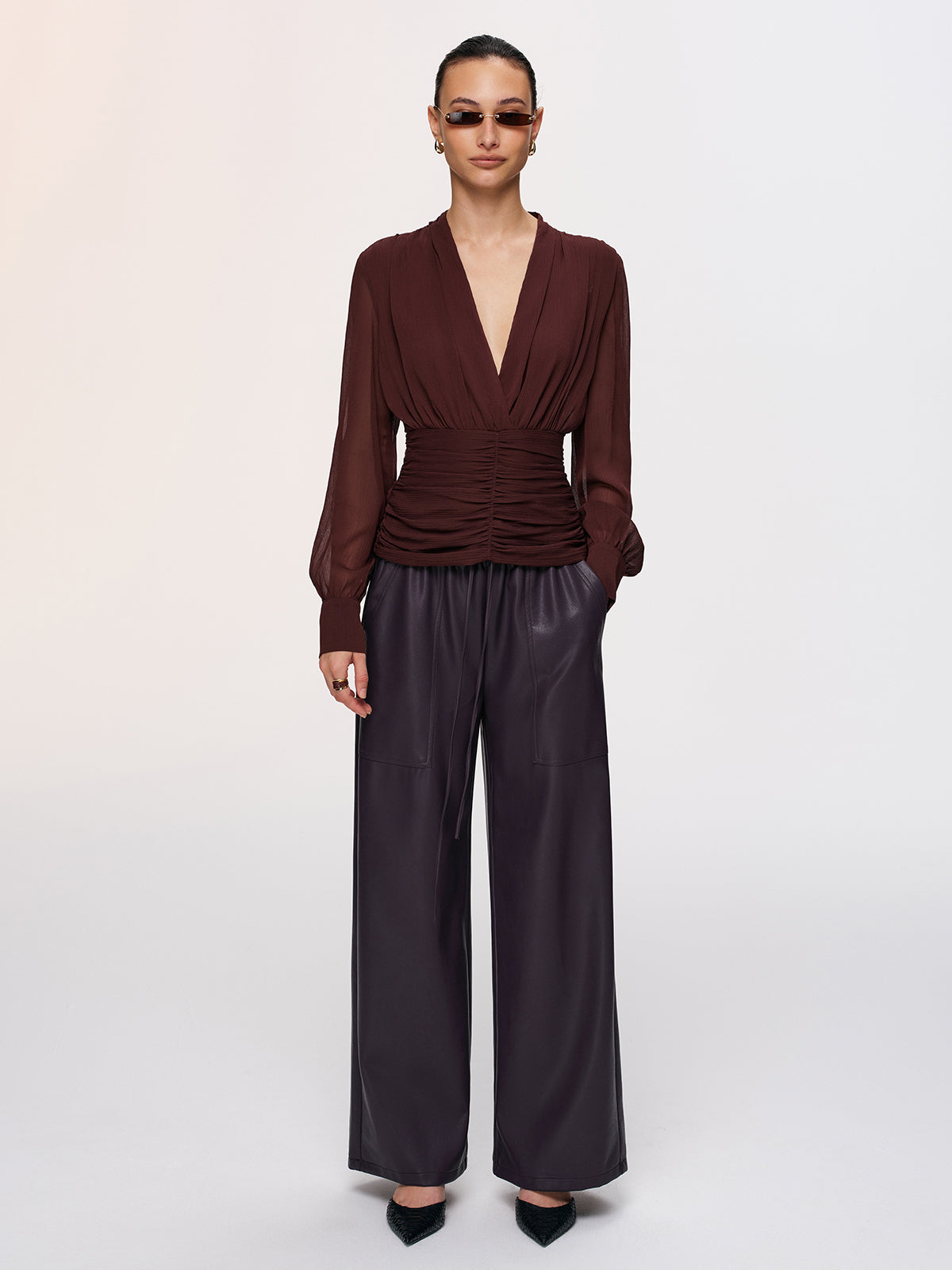 Elastic Waistband Faux Leather Pants