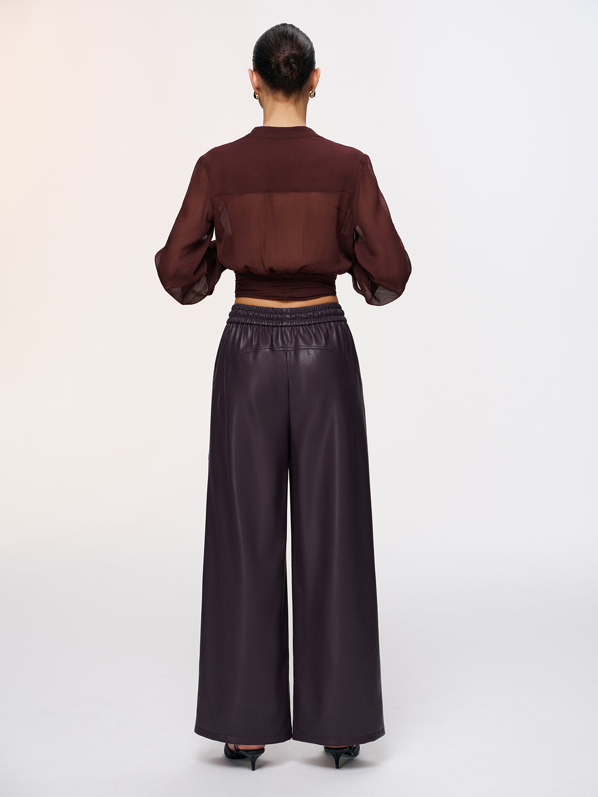 Elastic Waistband Faux Leather Pants