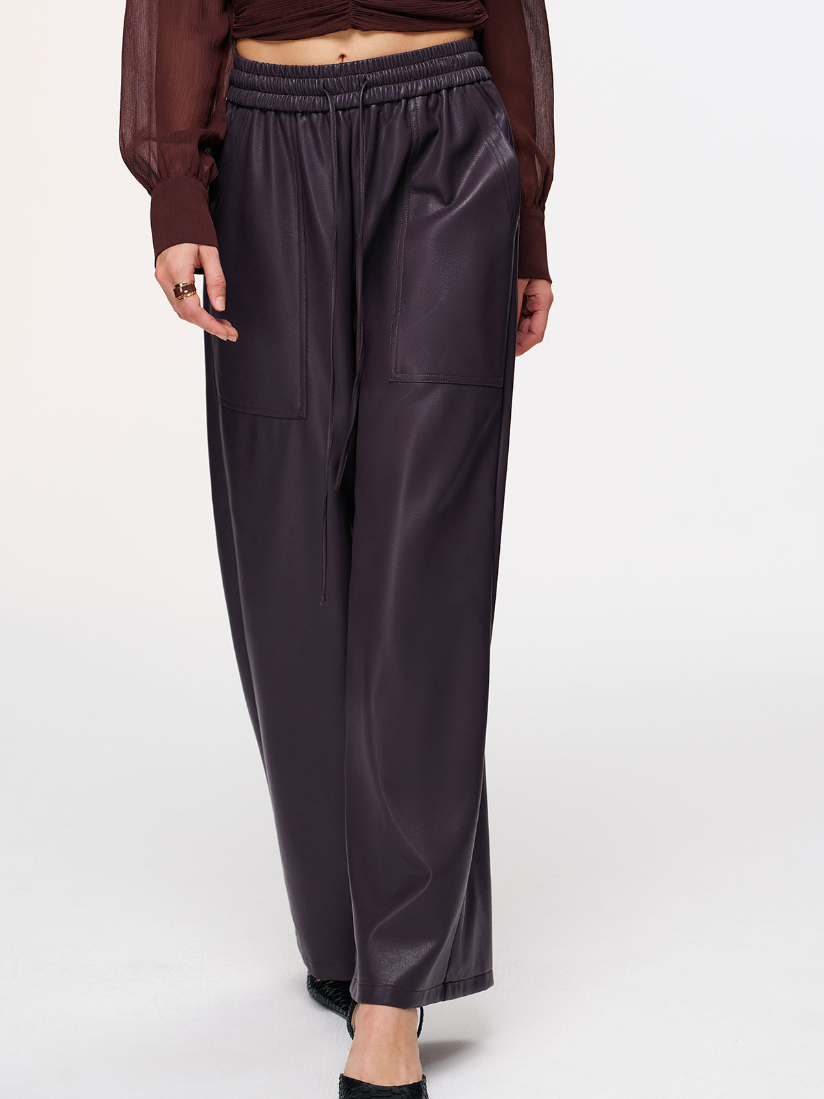 Elastic Waistband Faux Leather Pants