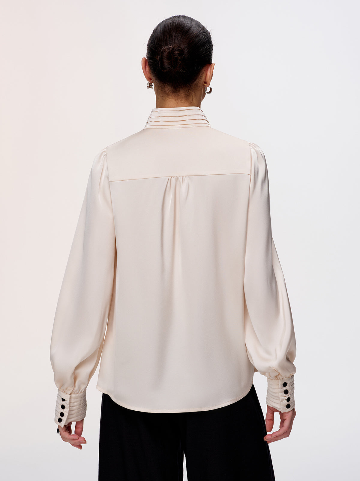 Contrast Button Satin Stand-Collar Blouse