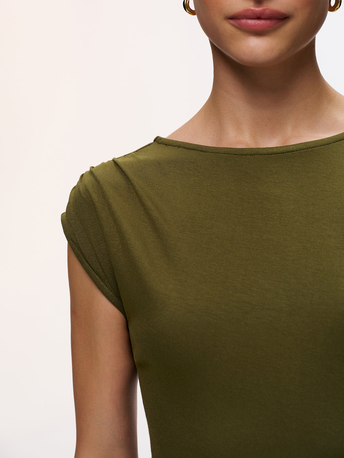 Metal Detail High-Slit Cap-Sleeve Dress