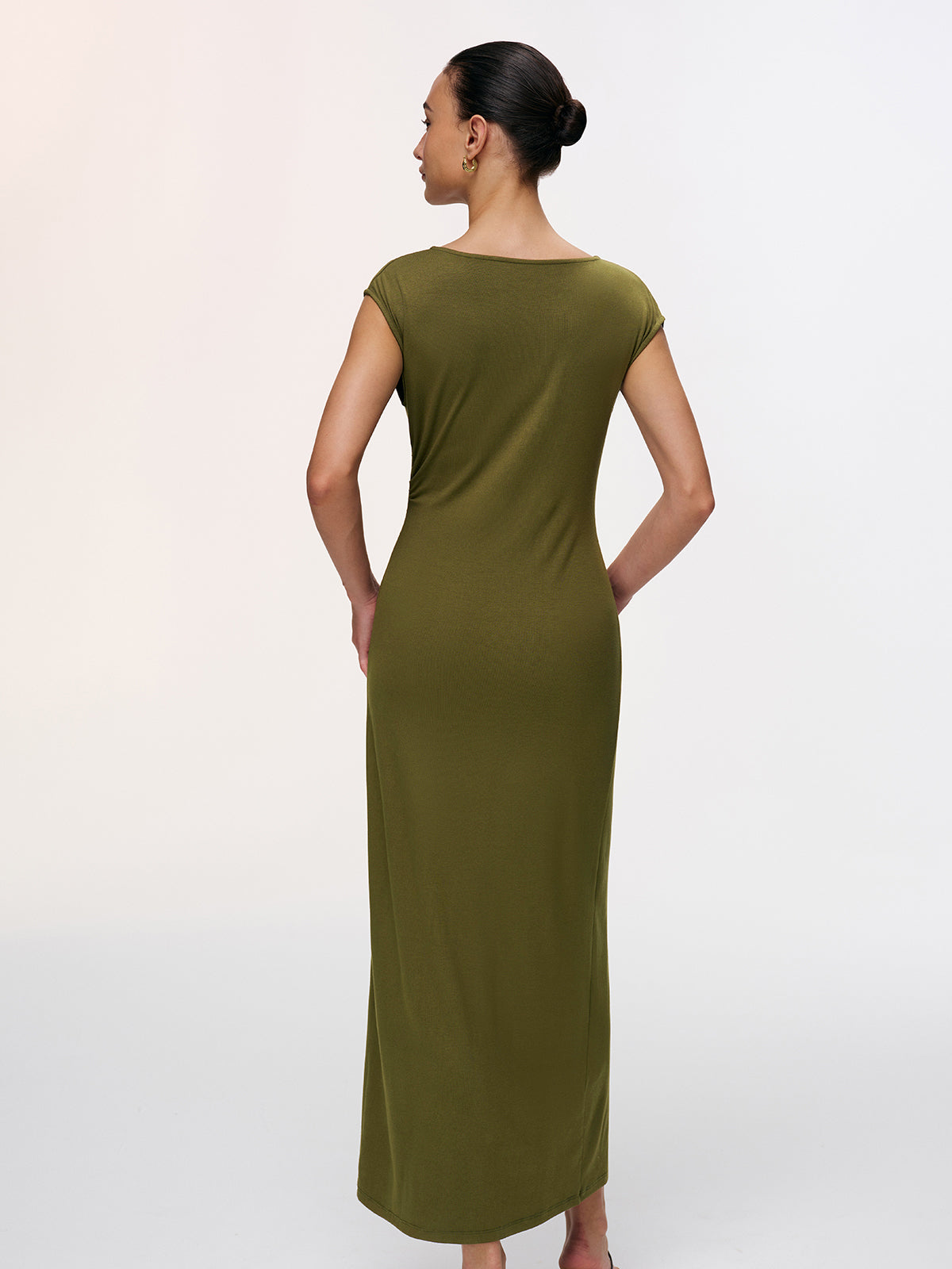 Metal Detail High-Slit Cap-Sleeve Dress