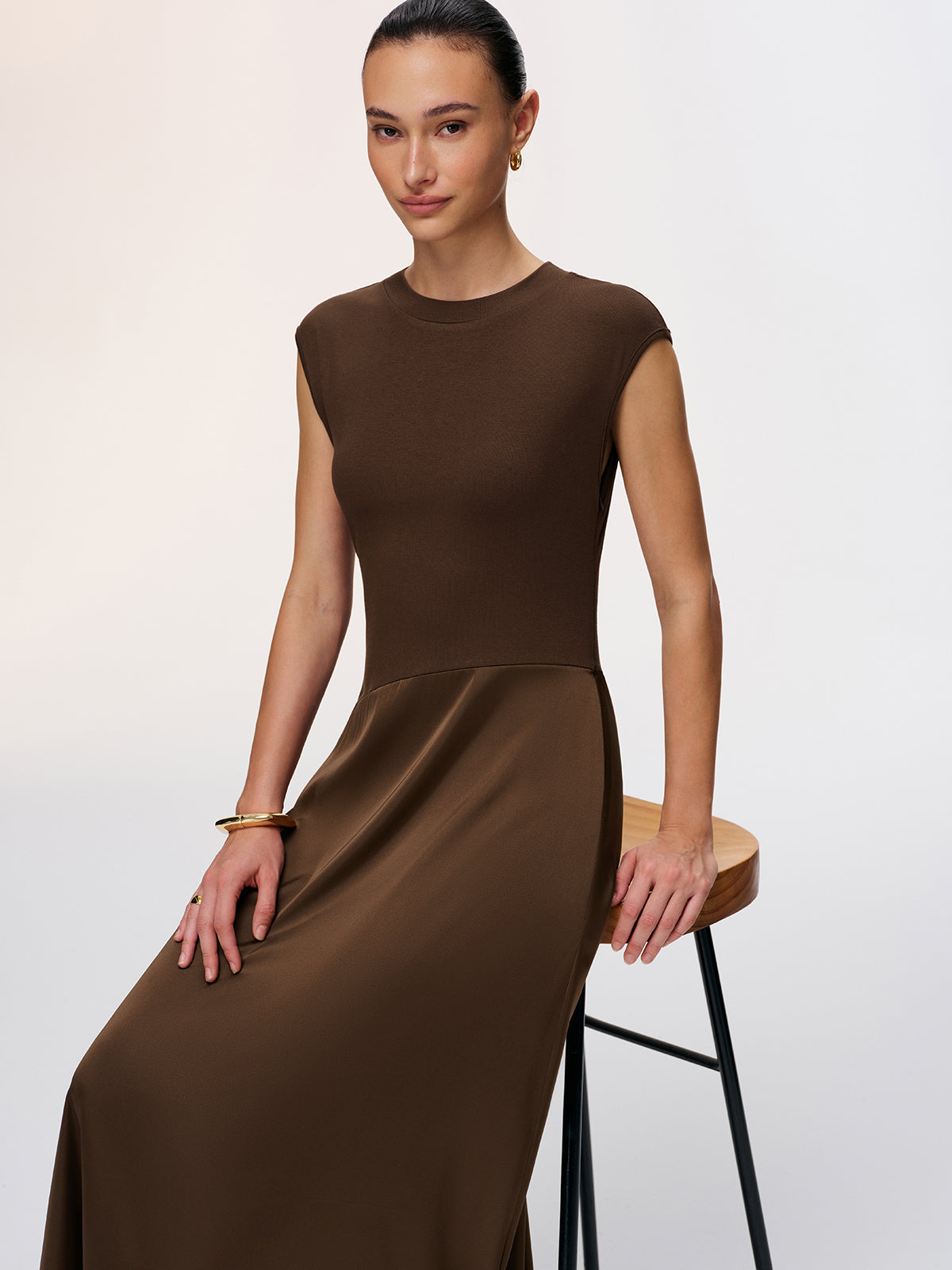 Satin Panel Sleeveless Maxi Dress