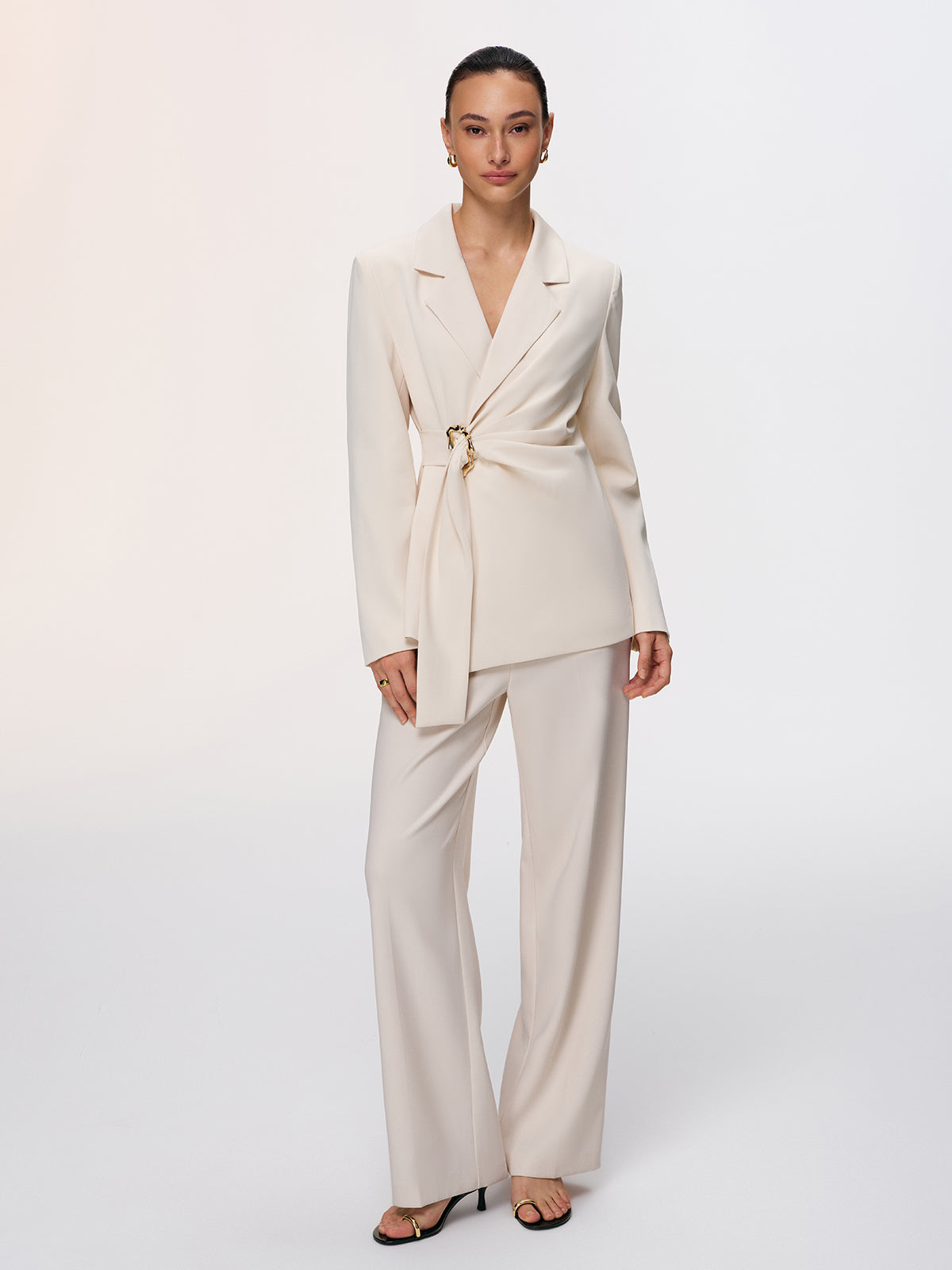Metal Buckle Wrap-Front Blazer