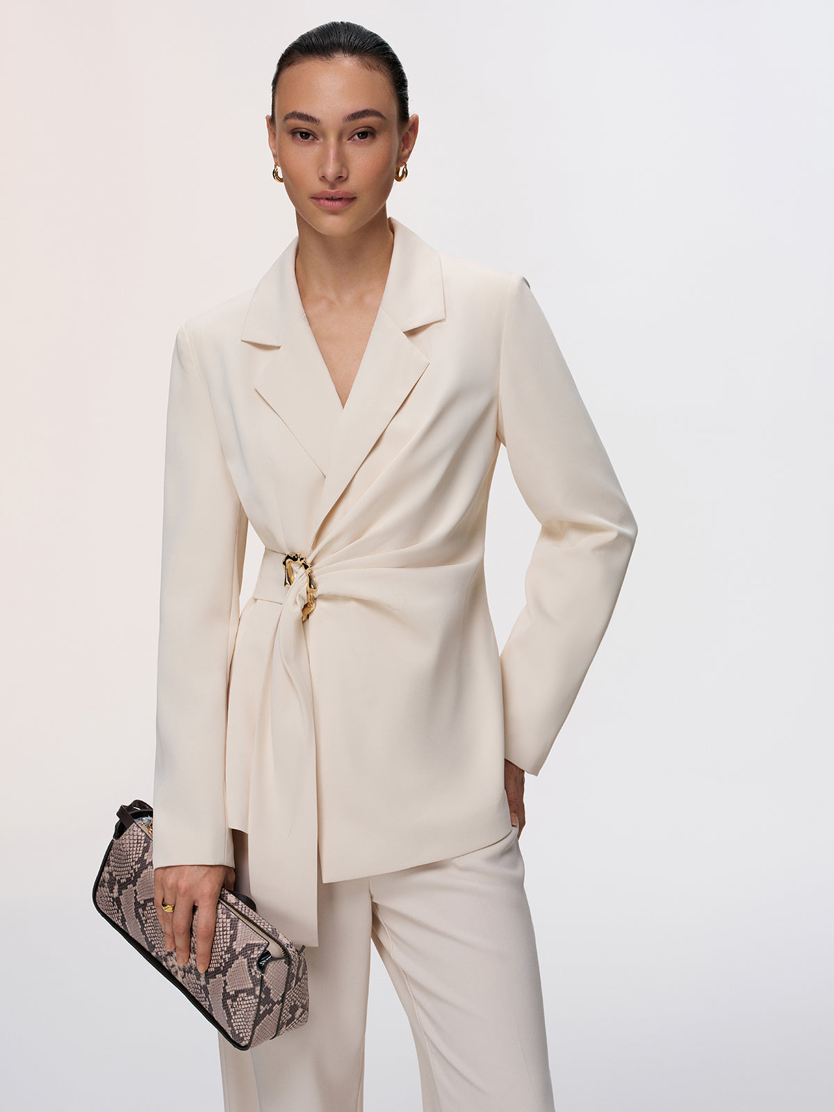 Metal Buckle Wrap-Front Blazer