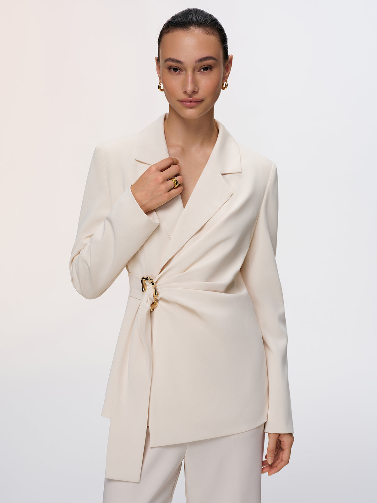 Metal Buckle Wrap-Front Blazer
