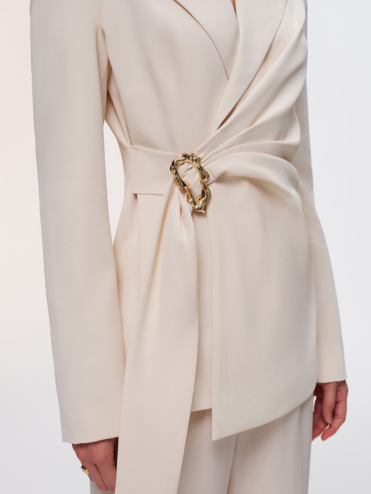Metal Buckle Wrap-Front Blazer