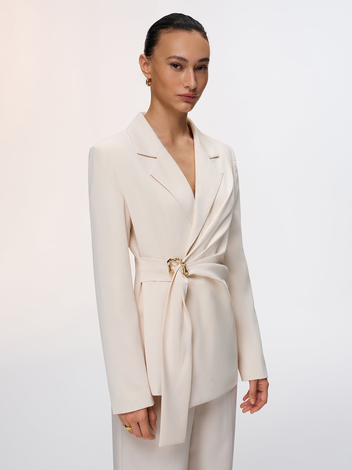 Metal Buckle Wrap-Front Blazer
