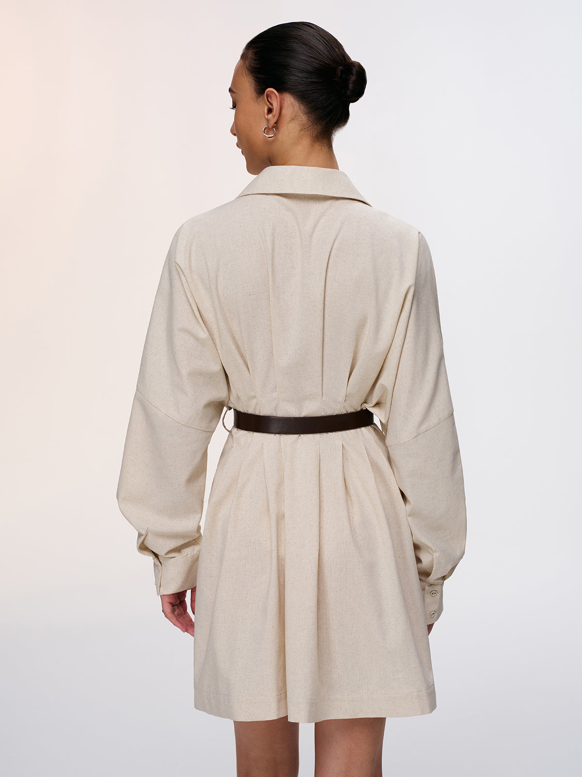 Pleated Cotton-Linen Belted Shirt Dress