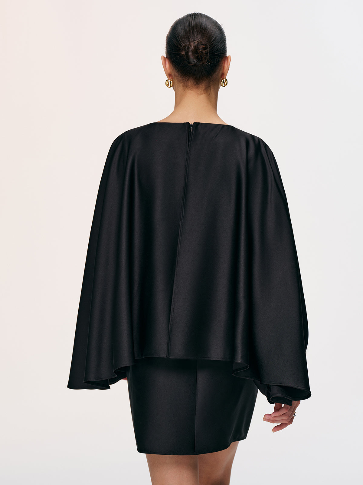 Satin Cape Sleeve Mini Dress with Chain Belt