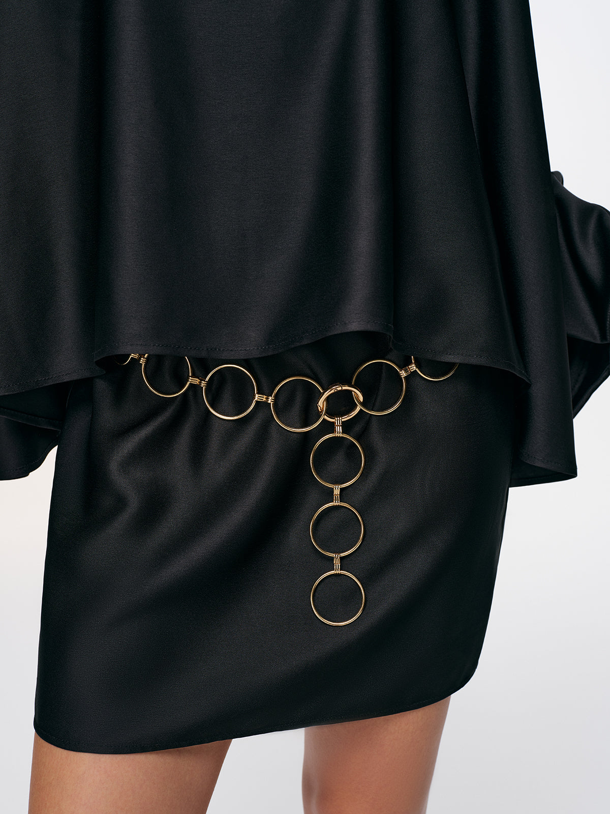 Satin Cape Sleeve Mini Dress with Chain Belt