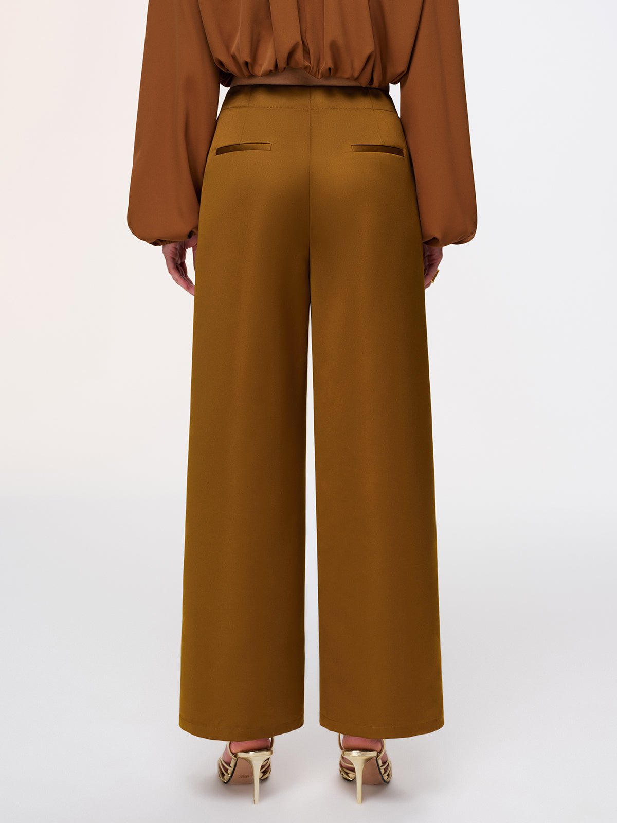 Button Detail Satin Wide-Leg Pants