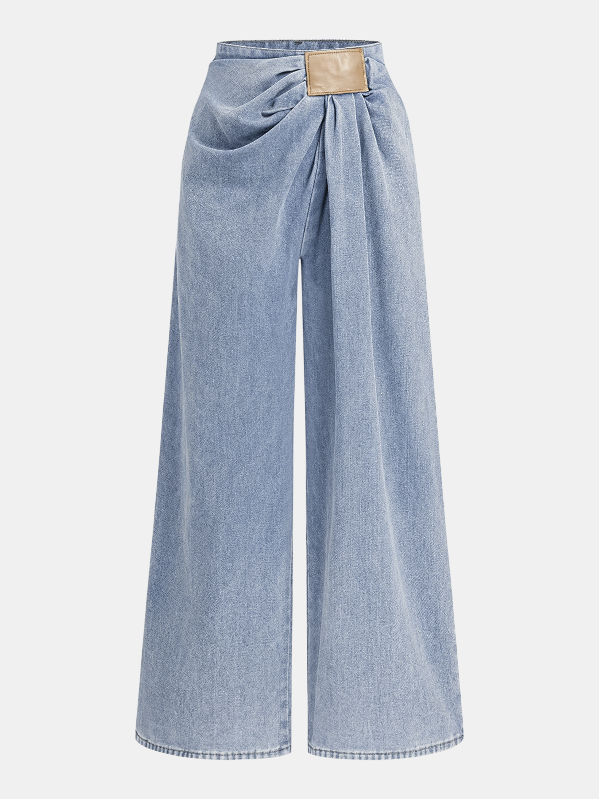 Asymmetrische geraffte Jeanshose mit weitem Bein
